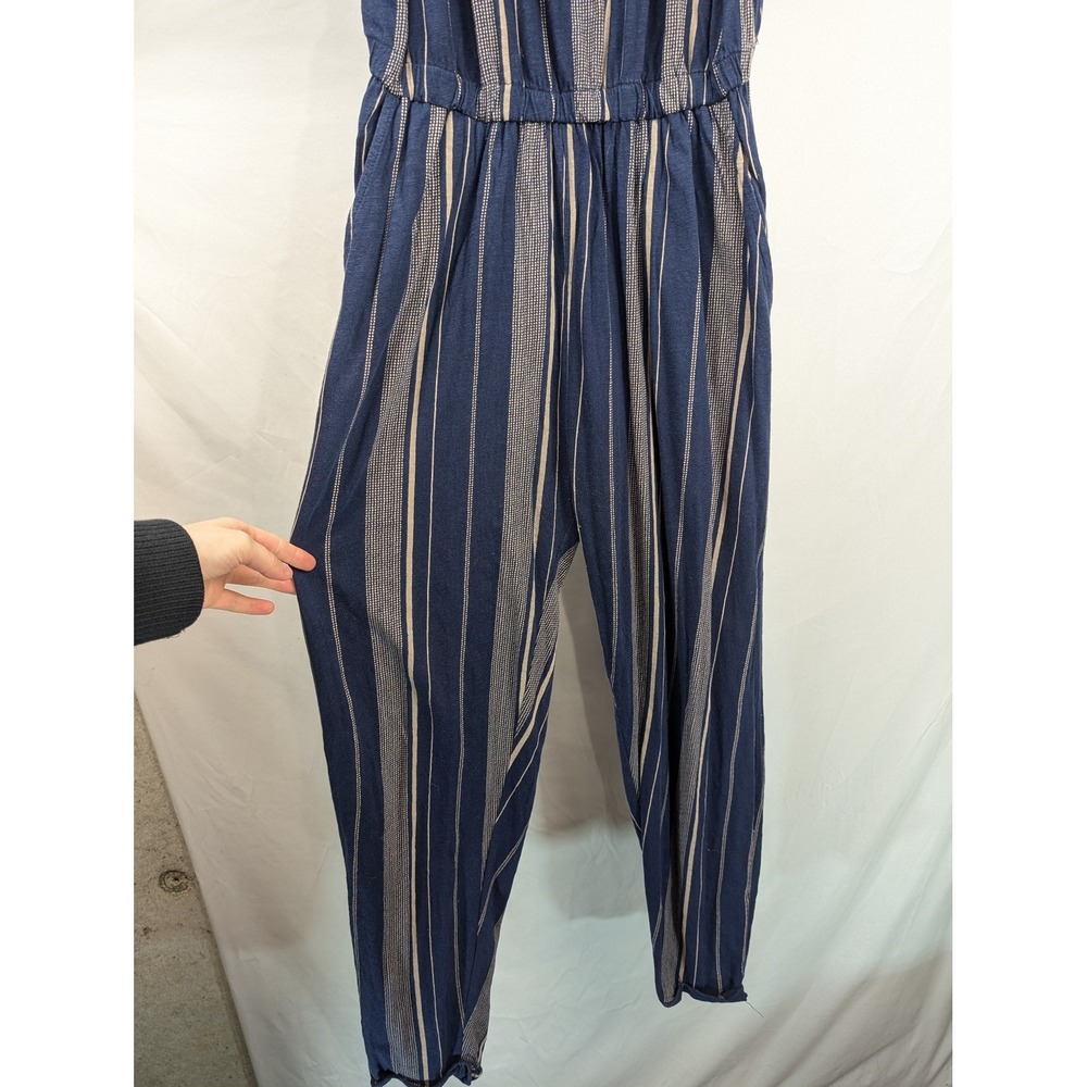 100% Organic Cotton Striped Tank Jumpsuit‎ Sz L Blue Granola Coastal Sustainable - Picture 4 of 10